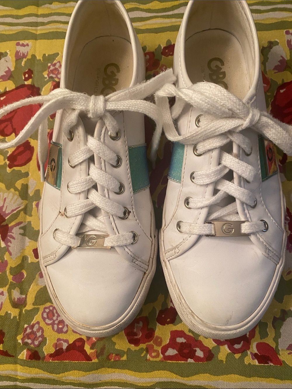 GBG Los Angeles White Sneakers with Teal Accent